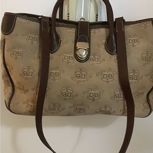 Dooney and Bourke women vintage canvas leather signature logo large tote handbag